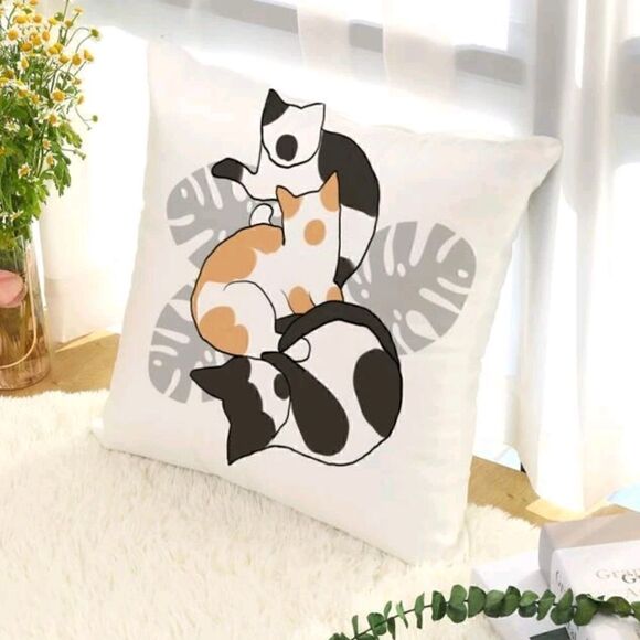 Cat Plant Print Design Accent Pillow Cover - Picture 5 of 5
